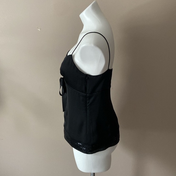 Vintage LOFT Y2K Black Satin Sequin Camisole With Bow Top Size 8 Petite - Picture 2 of 6